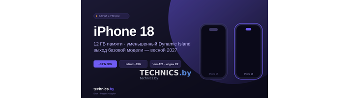 iPhone 18: 12 ГБ памяти и новый Dynamic Island — Technics.by