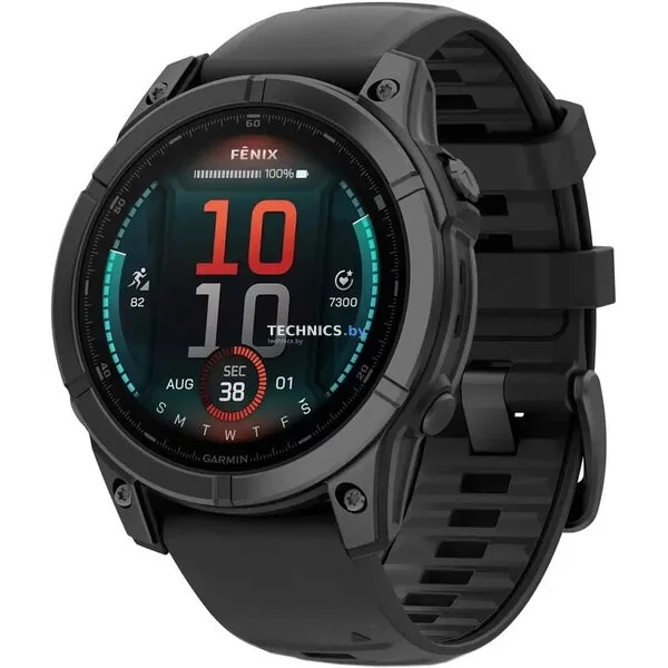 Умные часы Garmin Fenix 8 E 47мм (серая сталь, черный силиконовый ремешок)