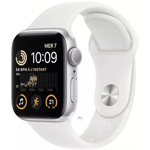 Умные часы Apple Watch SE 2 40 мм (алюминиевый корпус, серебристый/белый, спортивный силиконовый ремешок)