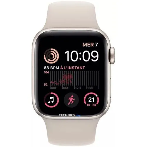 Умные часы Apple Watch SE 2 40 мм (алюминиевый корпус, звездный свет/звездный свет, спортивный силиконовый ремешок)