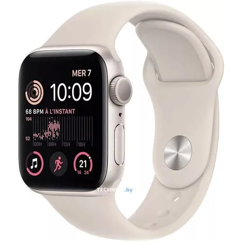 Умные часы Apple Watch SE 2 44 мм (алюминиевый корпус, звездный свет/звездный свет, спортивный силиконовый ремешок)