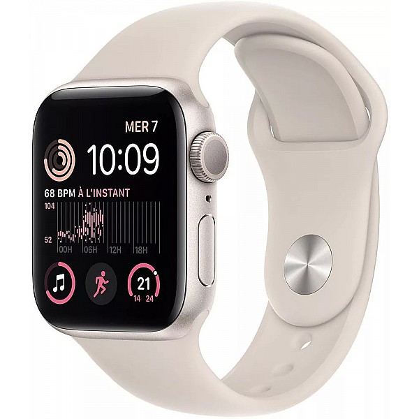 Умные часы Apple Watch SE 2 44 мм (алюминиевый корпус, звездный свет/звездный свет, спортивный силиконовый ремешок)