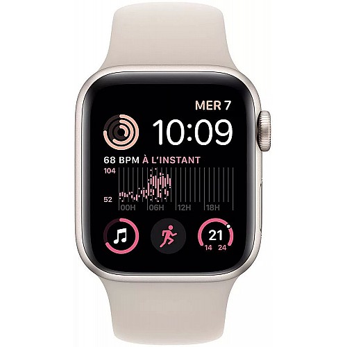 Умные часы Apple Watch SE 2 44 мм (алюминиевый корпус, звездный свет/звездный свет, спортивный силиконовый ремешок)