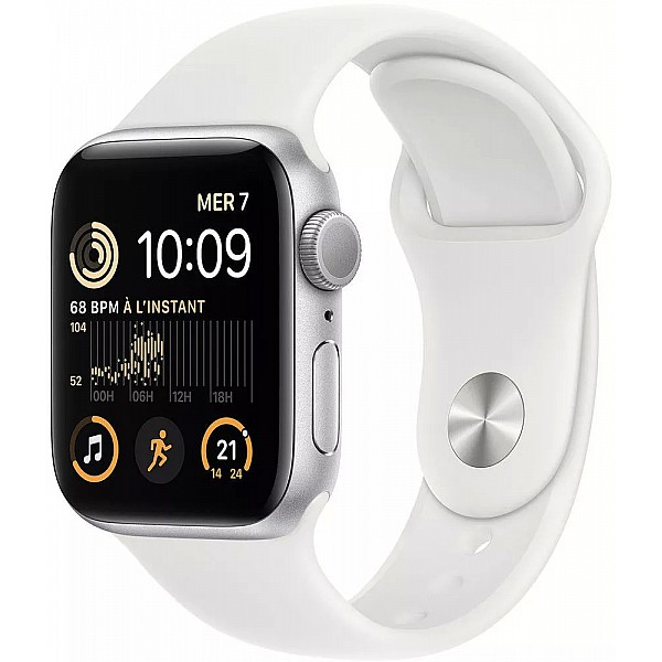 Умные часы Apple Watch SE 2 LTE 44 мм (алюминиевый корпус, серебристый/белый, силиконовый ремешок)