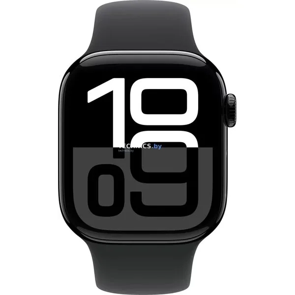 Умные часы Apple Watch Series 10 42 мм (алюминиевый корпус, черный/черный, спортивный силиконовый ремешок M/L)