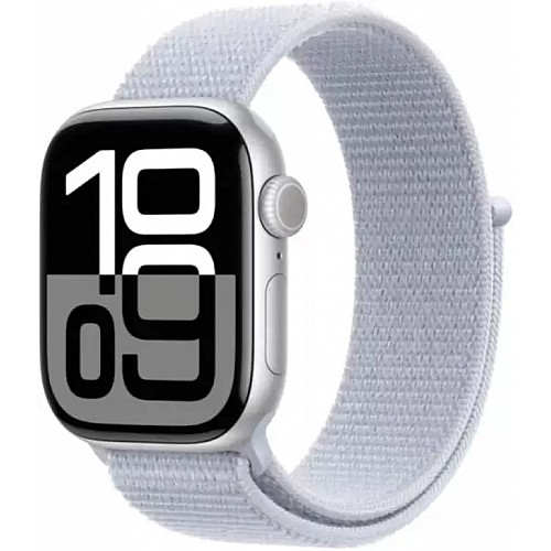 Умные часы Apple Watch Series 10 42 мм (алюминиевый корпус, серебристый/голубой, нейлоновый ремешок)