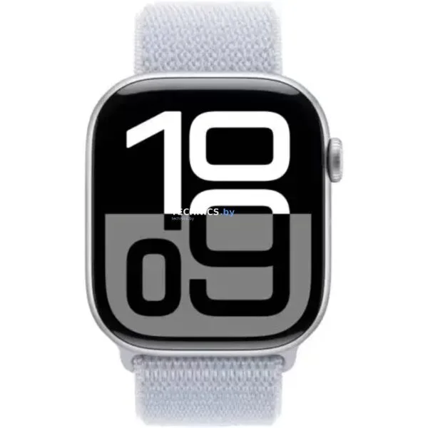 Умные часы Apple Watch Series 10 42 мм (алюминиевый корпус, серебристый/голубой, нейлоновый ремешок)
