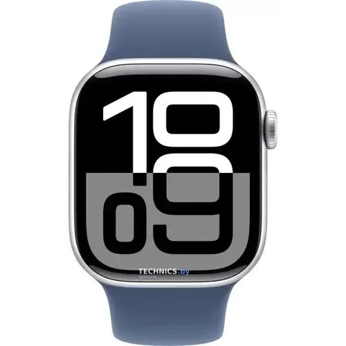 Умные часы Apple Watch Series 10 42 мм (алюминиевый корпус, серебристый/синий, спортивный силиконовый ремешок M/L)