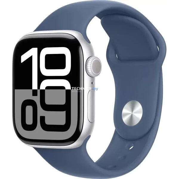 Умные часы Apple Watch Series 10 42 мм (алюминиевый корпус, серебристый/синий, спортивный силиконовый ремешок S/M)