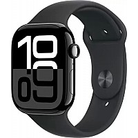 Умные часы Apple Watch Series 10 46 мм (алюминиевый корпус, черный/черный, спортивный силиконовый ремешок M/L)