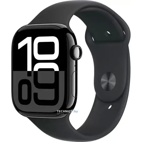 Умные часы Apple Watch Series 10 46 мм (алюминиевый корпус, черный/черный, спортивный силиконовый ремешок M/L)