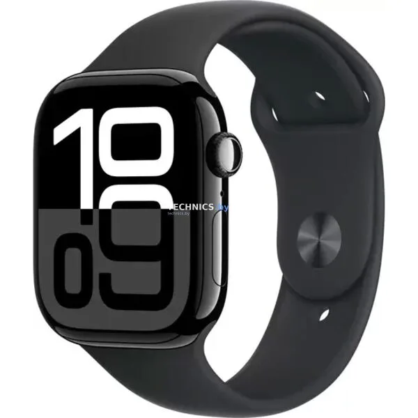 Умные часы Apple Watch Series 10 46 мм (алюминиевый корпус, черный/черный, спортивный силиконовый ремешок M/L)