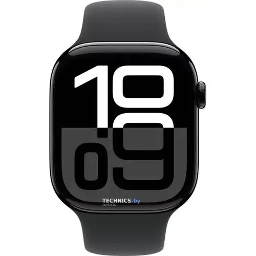 Умные часы Apple Watch Series 10 46 мм (алюминиевый корпус, черный/черный, спортивный силиконовый ремешок M/L)