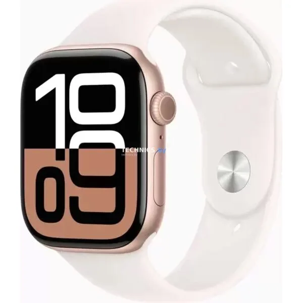 Умные часы Apple Watch Series 10 46 мм (алюминиевый корпус, розовое золото/легкие румяна, спортивный силиконовый ремешок S/M)