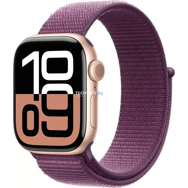 Умные часы Apple Watch Series 10 46 мм (алюминиевый корпус, розовое золото/сливовый, нейлоновый ремешок)