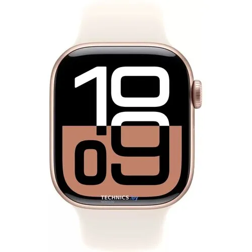 Умные часы Apple Watch Series 10 46 мм (алюминиевый корпус, розовое золото/звездный свет, спортивный силиконовый ремешок S/M)