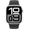 Умные часы Apple Watch Series 10 46 мм (алюминиевый корпус, серебристый/черный, спортивный силиконовый ремешок S/M)
