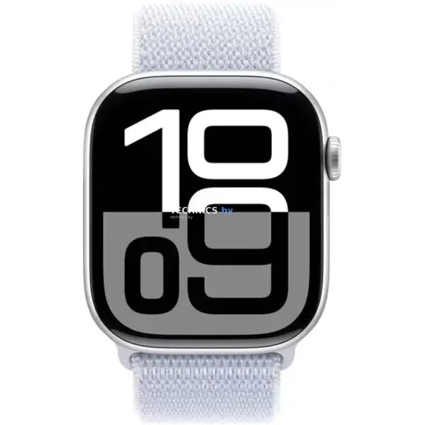 Умные часы Apple Watch Series 10 46 мм (алюминиевый корпус, серебристый/голубой, нейлоновый ремешок)