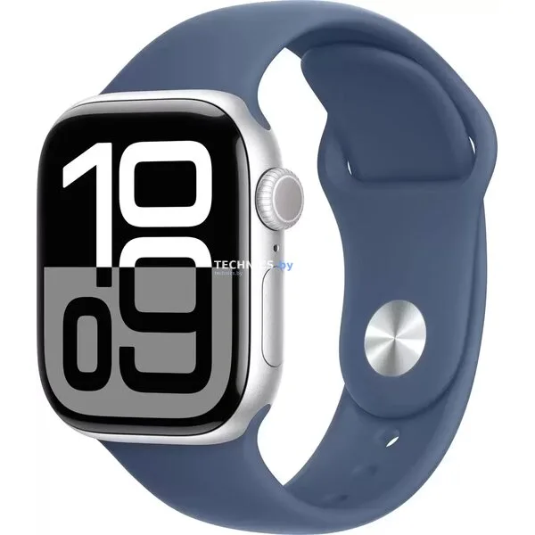 Умные часы Apple Watch Series 10 46 мм (алюминиевый корпус, серебристый/синий, спортивный силиконовый ремешок M/L)
