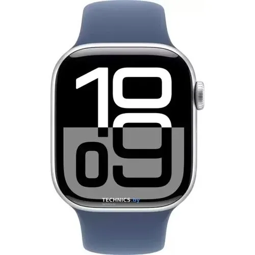 Умные часы Apple Watch Series 10 46 мм (алюминиевый корпус, серебристый/синий, спортивный силиконовый ремешок M/L)