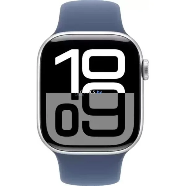 Умные часы Apple Watch Series 10 46 мм (алюминиевый корпус, серебристый/синий, спортивный силиконовый ремешок M/L)