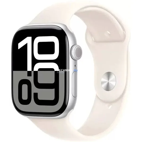 Умные часы Apple Watch Series 10 46 мм (алюминиевый корпус, серебристый/звездный свет, спортивный силиконовый ремешок M/L)