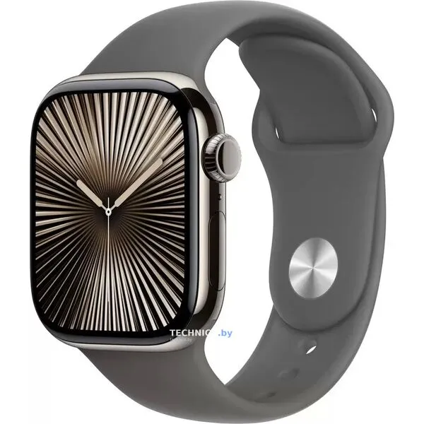 Умные часы Apple Watch Series 10 LTE 42 мм (титановый корпус, титановый/серый, спортивный силиконовый ремешок M/L)
