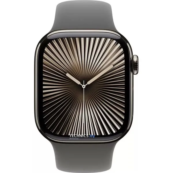 Умные часы Apple Watch Series 10 LTE 42 мм (титановый корпус, титановый/серый, спортивный силиконовый ремешок M/L)