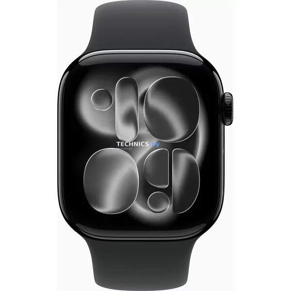 Умные часы Apple Watch Series 11 46 мм (алюминиевый корпус, черный/черный, спортивный силиконовый ремешок S/M)