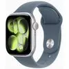 Умные часы Apple Watch Series 11 46 мм (алюминиевый корпус, серебристый/синий, спортивный силиконовый ремешок M/L)