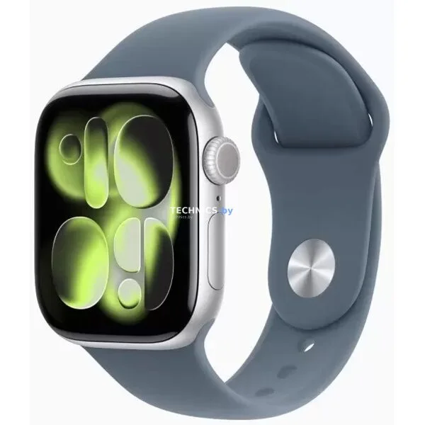 Умные часы Apple Watch Series 11 46 мм (алюминиевый корпус, серебристый/синий, спортивный силиконовый ремешок M/L)