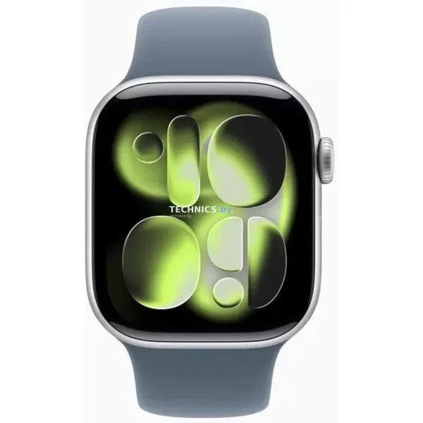 Умные часы Apple Watch Series 11 46 мм (алюминиевый корпус, серебристый/синий, спортивный силиконовый ремешок M/L)