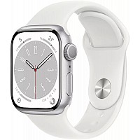 Умные часы Apple Watch Series 8 41 мм (алюминиевый корпус, серебристый/белый, спортивный силиконовый ремешок M/L)