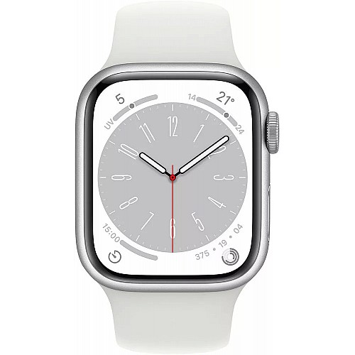 Умные часы Apple Watch Series 8 41 мм (алюминиевый корпус, серебристый/белый, спортивный силиконовый ремешок S/M)