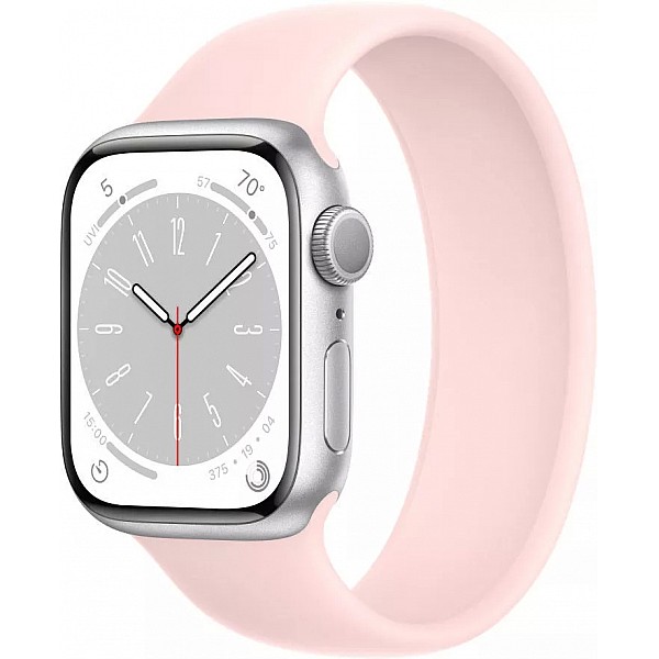 Умные часы Apple Watch Series 8 41 мм (алюминиевый корпус, серебристый/розовый мел, силиконовый ремешок)