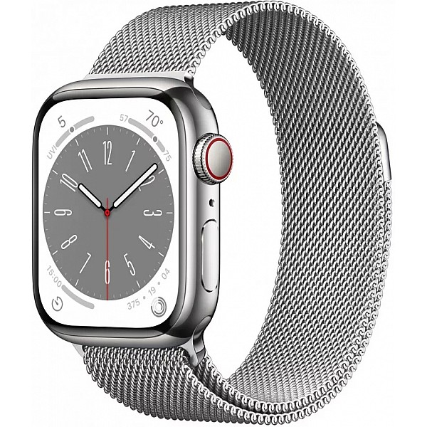 Умные часы Apple Watch Series 8 41 мм (корпус из нержавеющей стали, серебристый/серебристый, миланский сетчатый браслет)