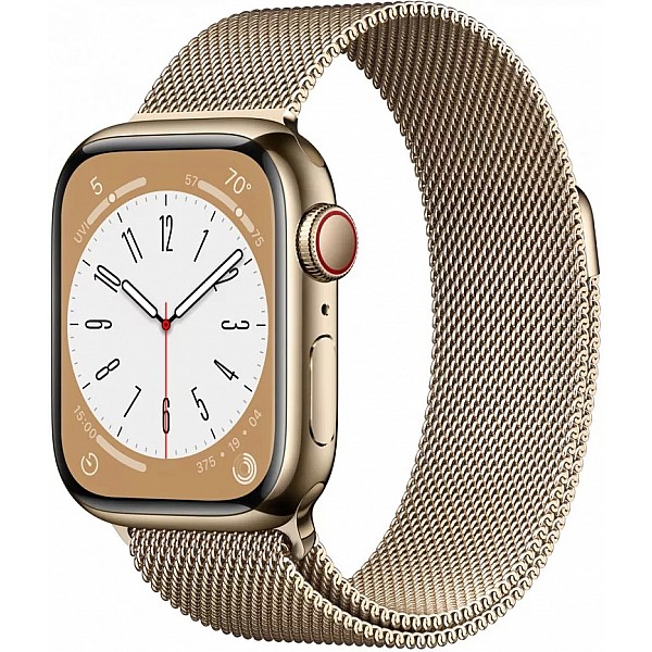 Умные часы Apple Watch Series 8 41 мм (корпус из нержавеющей стали, золотистый/золотистый, миланский сетчатый браслет)
