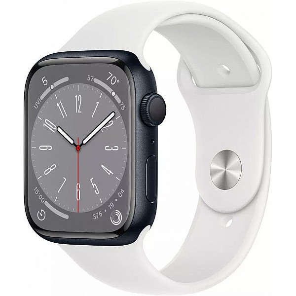 Умные часы Apple Watch Series 8 45 мм (алюминиевый корпус, полуночный/белый, спортивный силиконовый ремешок)