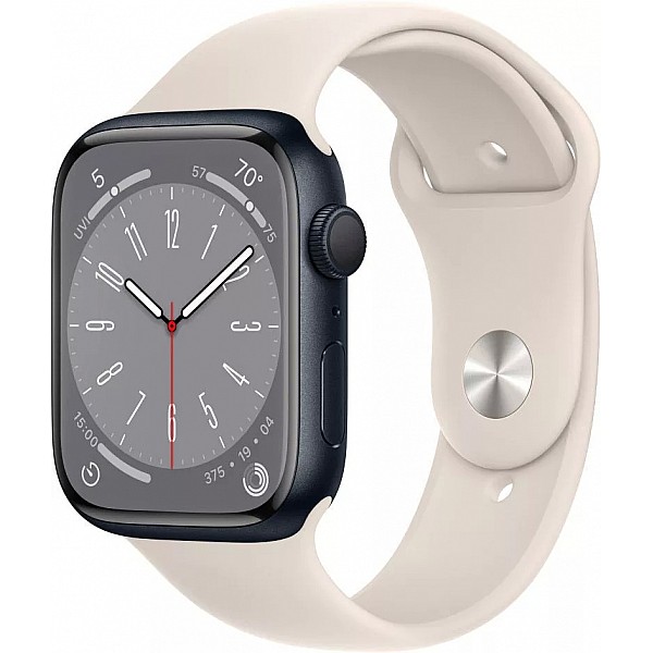 Умные часы Apple Watch Series 8 45 мм (алюминиевый корпус, полуночный/звездный свет, спортивный силиконовый ремешок)