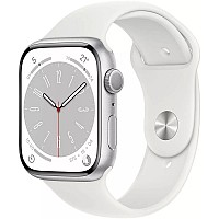 Умные часы Apple Watch Series 8 45 мм (алюминиевый корпус, серебристый/белый, спортивный силиконовый ремешок)