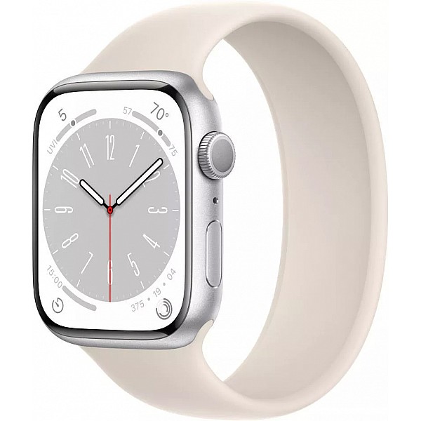 Умные часы Apple Watch Series 8 45 мм (алюминиевый корпус, серебристый/звездный свет, силиконовый ремешок)