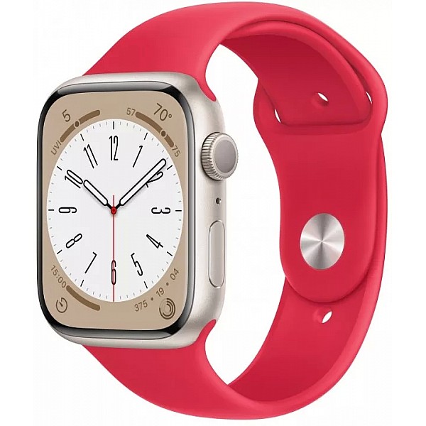 Умные часы Apple Watch Series 8 45 мм (алюминиевый корпус, звездный свет/красный, спортивный силиконовый ремешок)