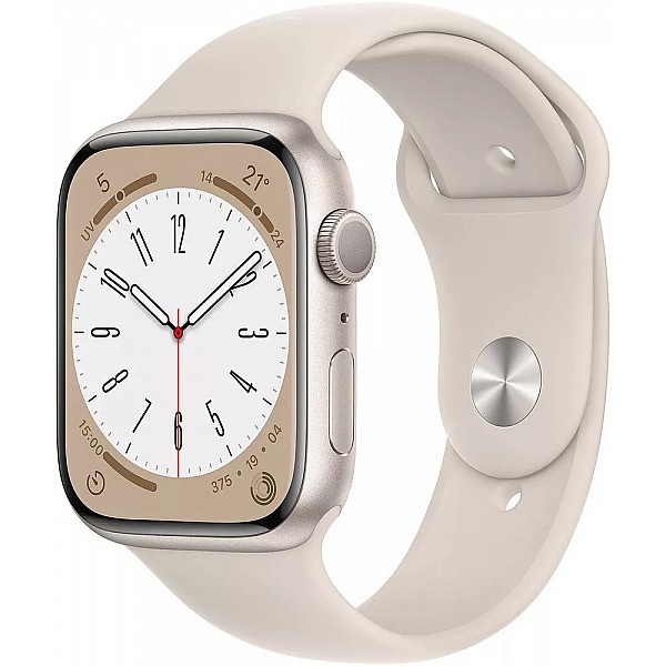 Умные часы Apple Watch Series 8 45 мм (алюминиевый корпус, звездный свет/звездный свет, спортивный силиконовый ремешок)