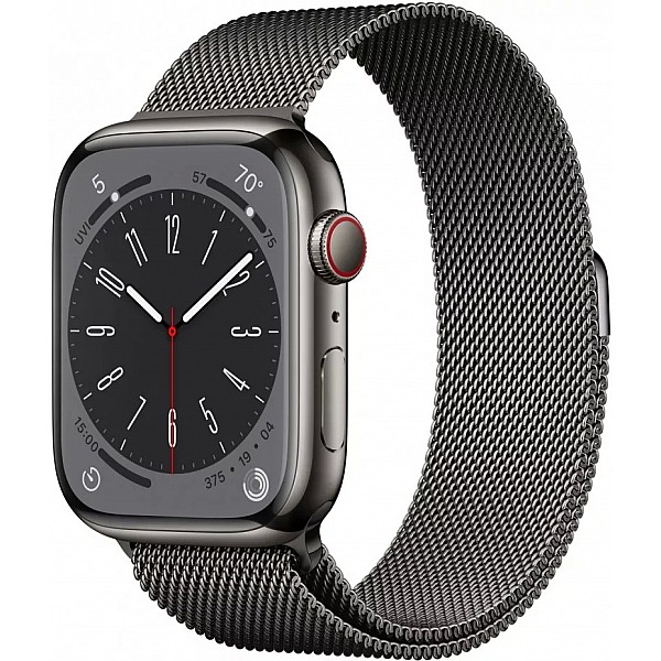 Умные часы Apple Watch Series 8 45 мм (корпус из нержавеющей стали, графитовый/графитовый, миланский сетчатый браслет)