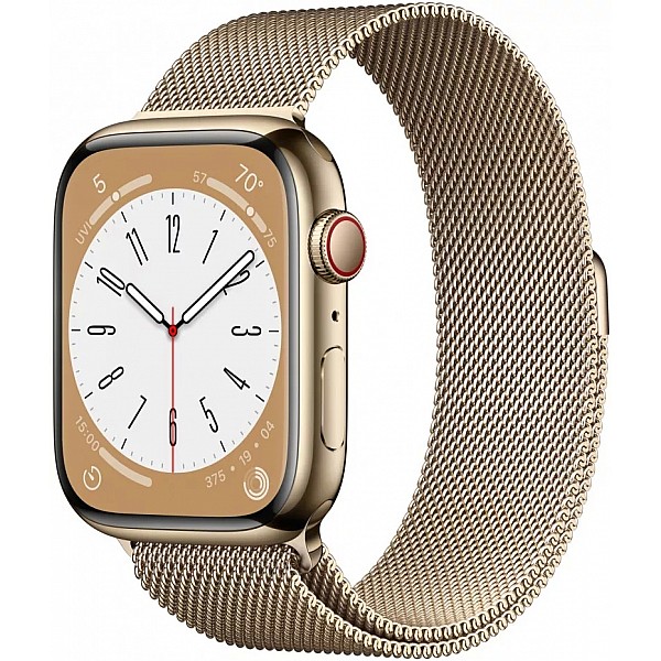 Умные часы Apple Watch Series 8 45 мм (корпус из нержавеющей стали, золотистый/золотистый, миланский сетчатый браслет)