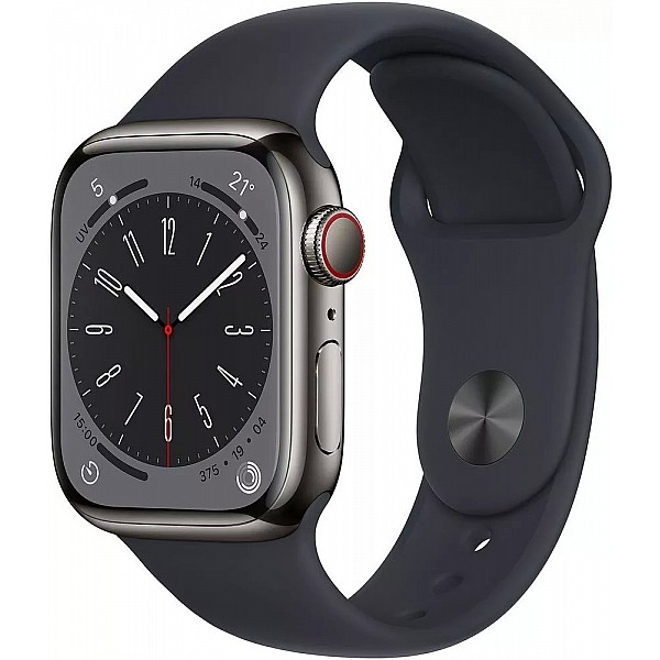 Умные часы Apple Watch Series 8 LTE 41 мм (корпус из нержавеющей стали, темно-серый/темно-серый, силиконовый ремешок)