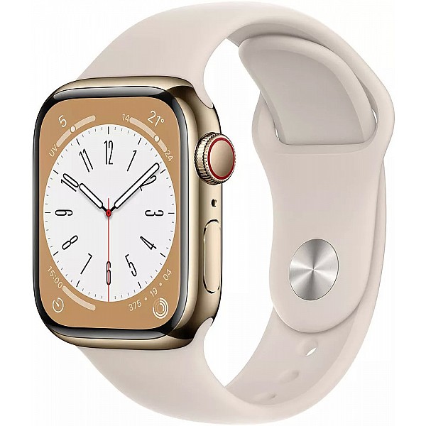 Умные часы Apple Watch Series 8 LTE 41 мм (корпус из нержавеющей стали, звездный свет/звездный свет, силиконовый ремешок)