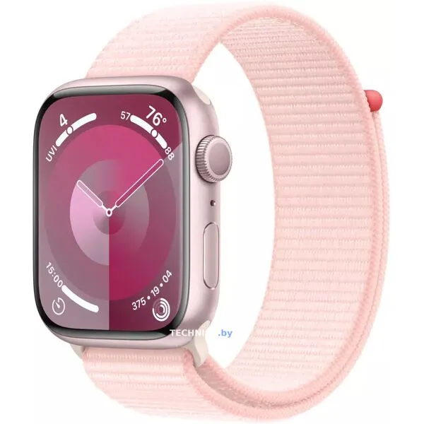 Умные часы Apple Watch Series 9 41 мм (алюминиевый корпус, розовый/розовый, нейлоновый ремешок)