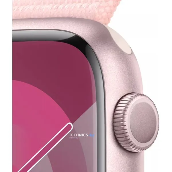 Умные часы Apple Watch Series 9 41 мм (алюминиевый корпус, розовый/розовый, нейлоновый ремешок)