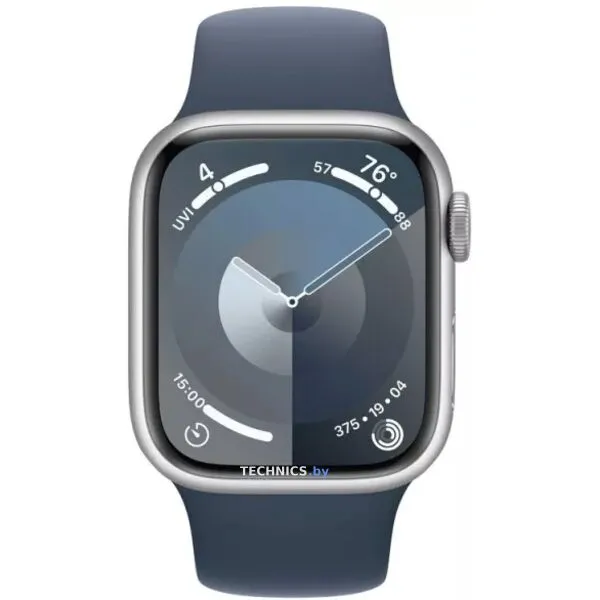 Умные часы Apple Watch Series 9 41 мм (алюминиевый корпус, серебристый/грозовой синий, спортивный силиконовый ремешок M/L)
